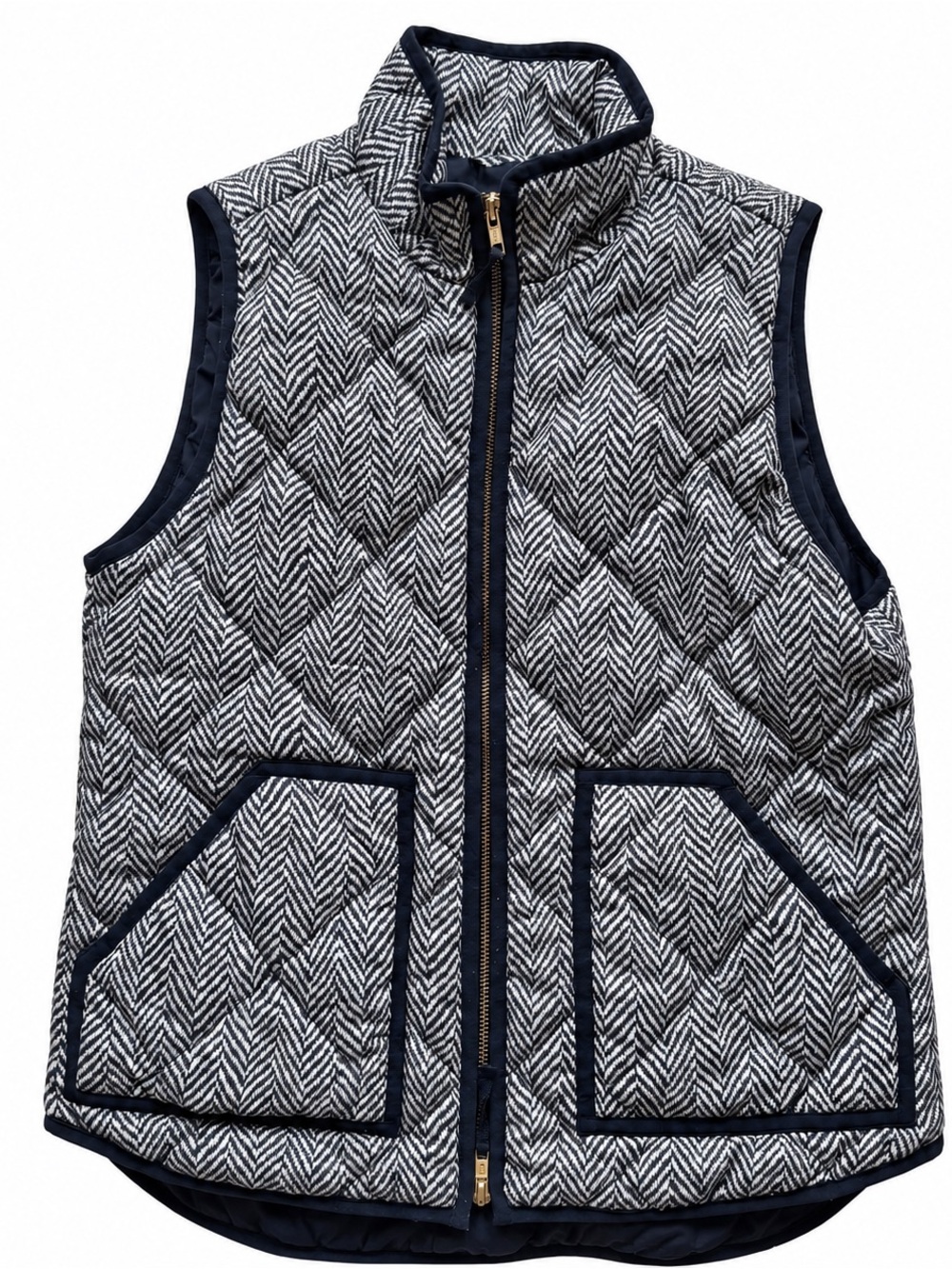 J.Crew Quilted Herringbone Puffer Vest Black Cream Size Small